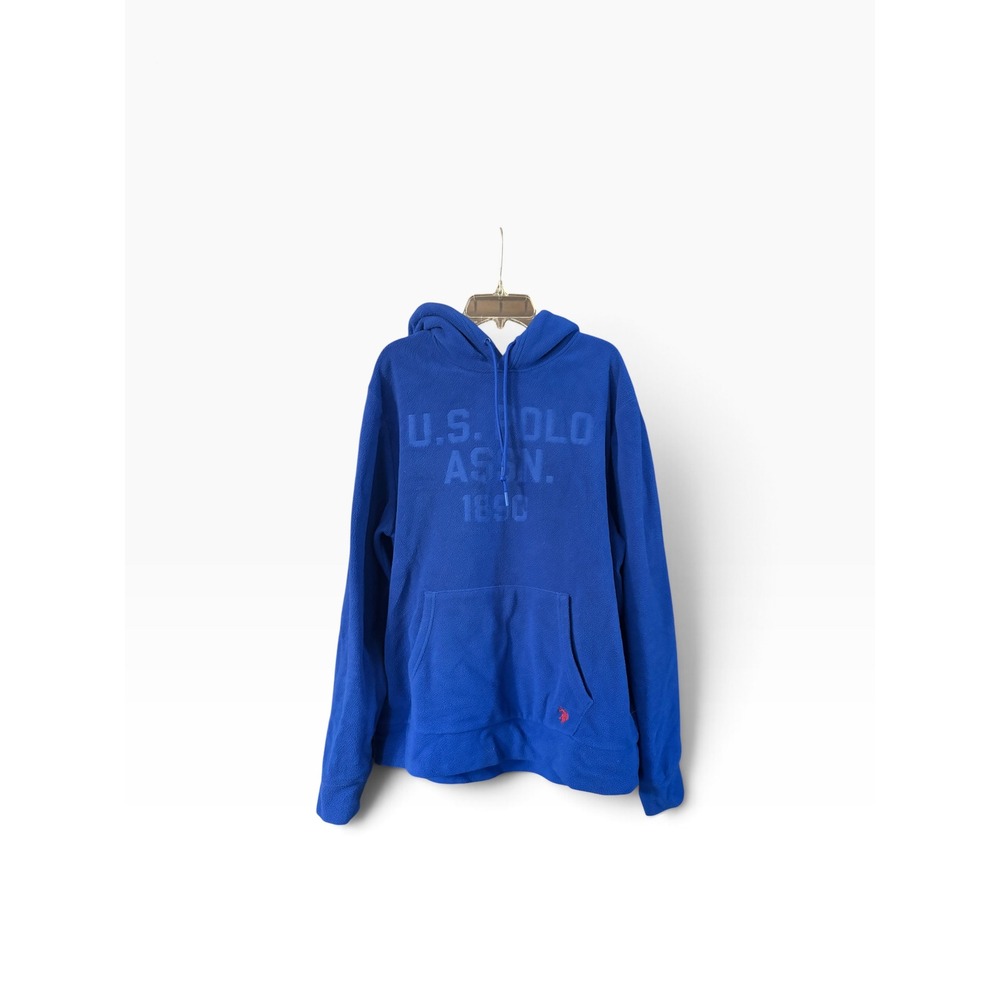 US Polo Assn Mens Fleece Hoodie Blue Embossed Logo Pullover Large